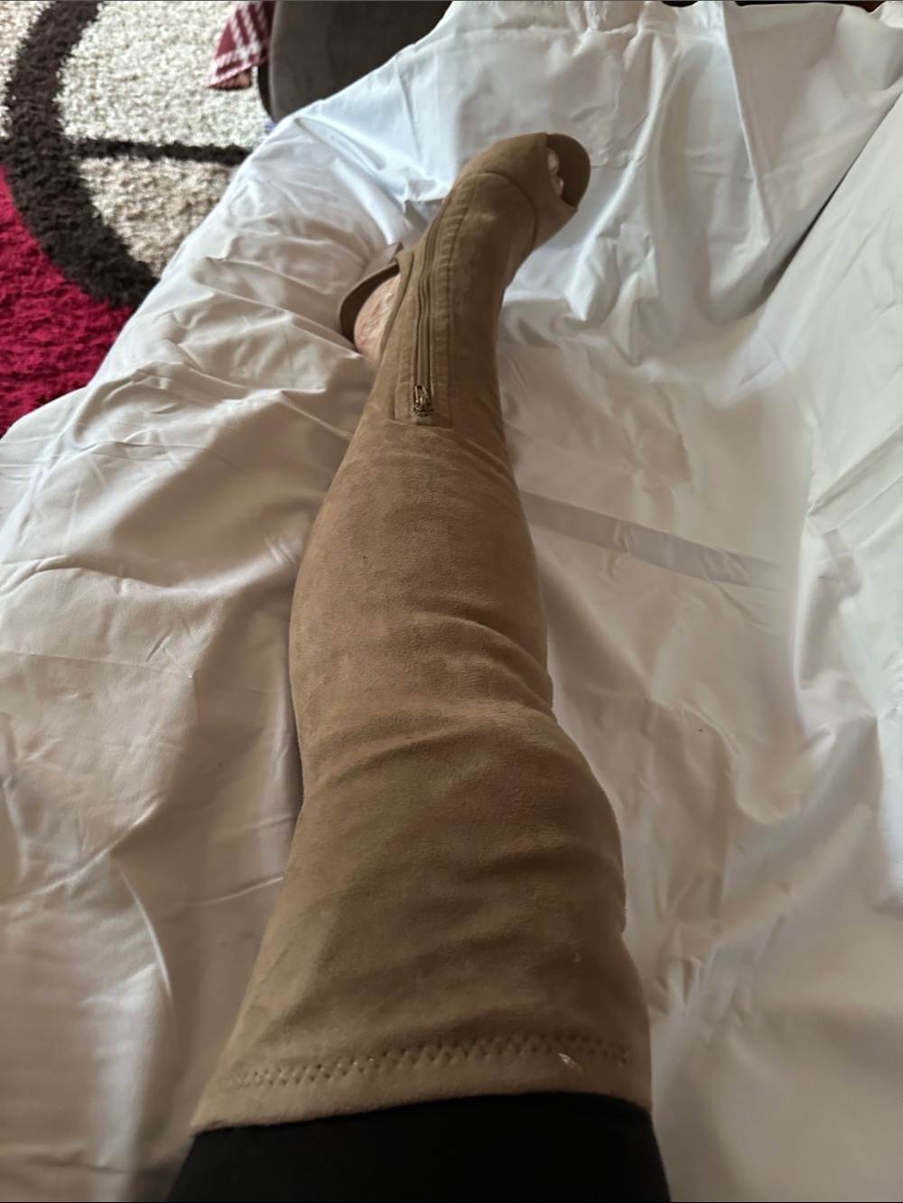 Shoe Republic LA Tan Over-the-Knee Peep-Toe Boots